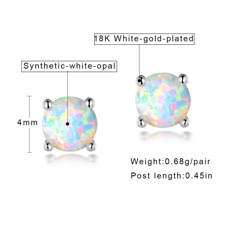 VOLUKA White Fire Opal Earrings for Women 18K White Gold Plated 4mm Opal Birthstone Gemstone Stud Earrings for women Hypoallergenic Jewelry Gifts - Image 5